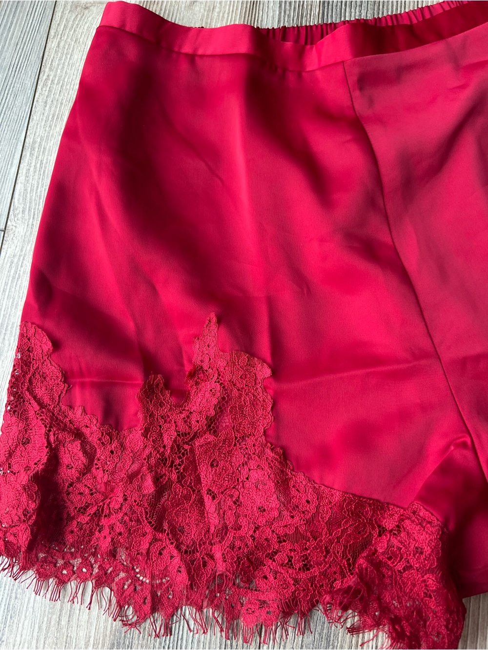 TCEC Red Lace Trim Satin Shorts - Picture 5 of 10
